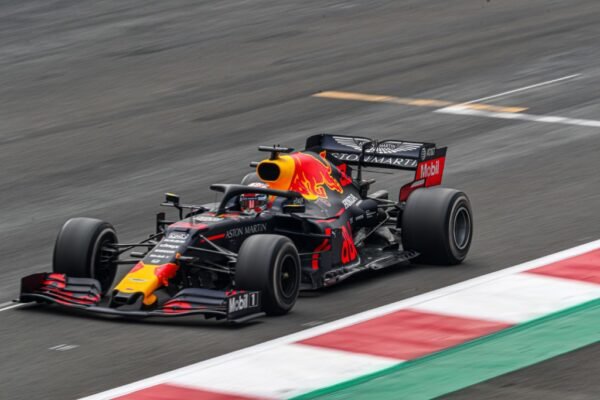 red bull race car on track