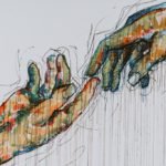 Two fingers extending to touch each other
