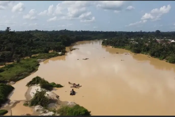 Water body polluted by Galamsey illegal mining from BBC.com