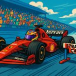 Cartoon Ferrari racing car with strategy calls hurdle